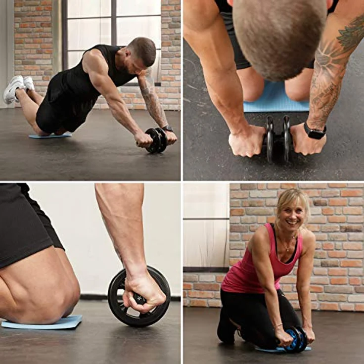 BODYMATE AB Roller Classic, Bauchtrainer zur Stärkung der Core-Muskulatur, Fitnessgerät für Zuhause, Bauchmuskeltrainer inkl. Kniepad, 28 x 16 cm (L x Ø), in Schwarz – Bild 4