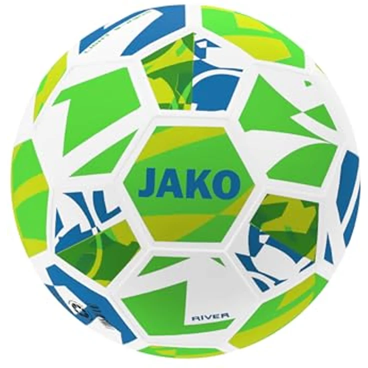 JAKO Lightball River, Fußball Größe 4, weiß/neongrün/neongelb, 290g, langlebig und formstabil – Bild 1