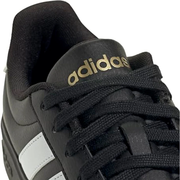 Adidas JR4700_610, Laufschuhe aus Synthetikleder mit Gummi-Cupsohle, Weiß/Core Black/Cloud White/Gold Metallic – Bild 4