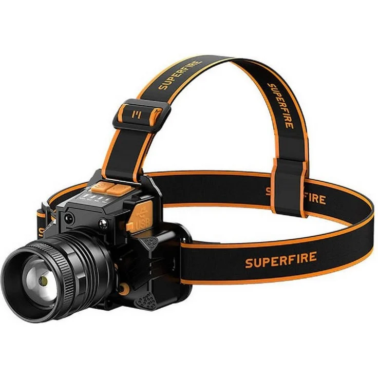 Superfire HL58 Stirnlampe, 350lm, 2500mAh, USB, 3 Betriebsmodi, schwarz