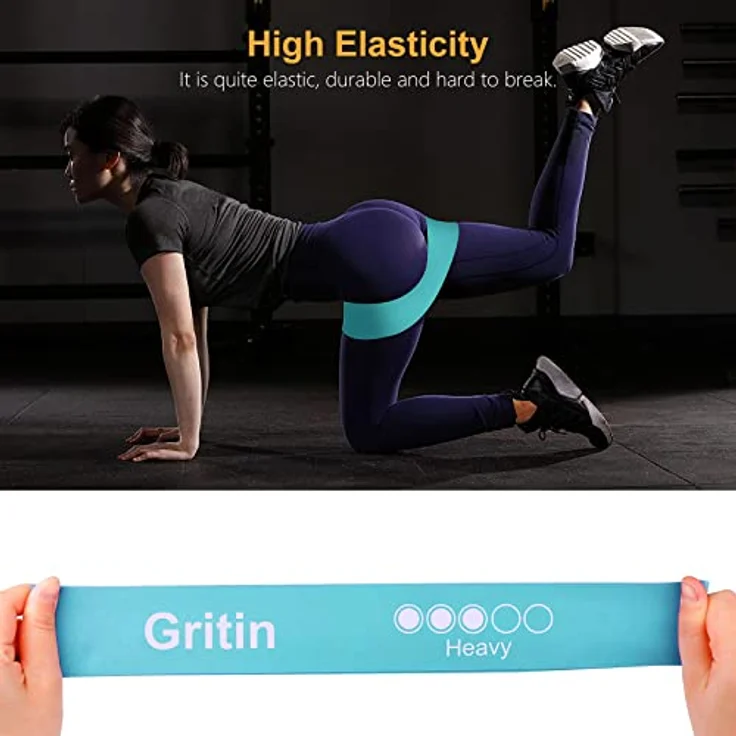 Gritin Fitnessbänder 5er Set, Widerstandsbänder mit 5 Stufen, 100% Latex, inklusive deutscher Übungsanleitung & Tragebeutel, ideal für Muskelaufbau, Yoga und Pilates – Bild 4