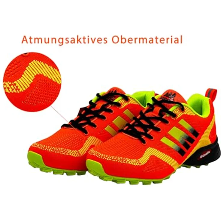 Avior Home Nowalnd Herren Damen Sneaker Runners, Atmungsaktive Sportschuhe mit rutschfester Sohle, Orange/Grün, Größe 42 – Bild 6
