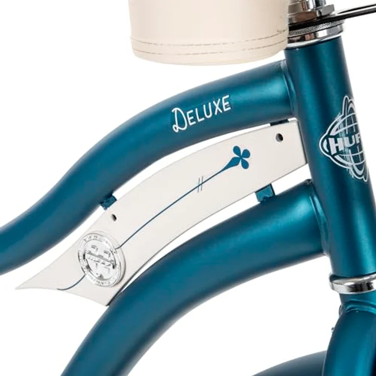 Huffy Deluxe Cruiser Unisex 26 Zoll Fahrrad, Citybike, Türkis, Perfect Fit Rahmen, Deluxe-Sattel, Dual-Density Griffe und Pedale, Alu-V-Bremsen, Drahtkorb und Getränkehalter – Bild 6