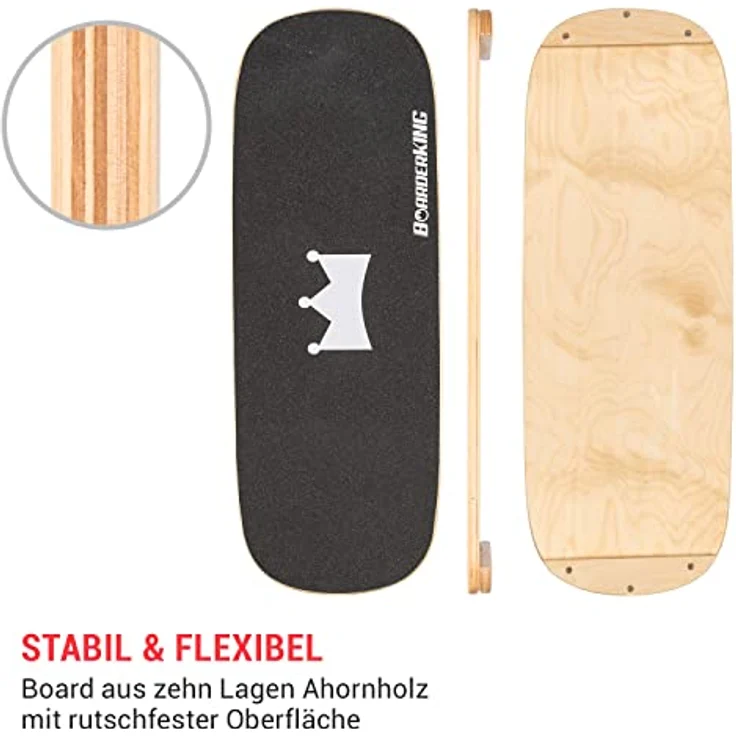 BoarderKING Indoorboard - Balance Board für Indoor-Surfen und Skaten, Gleichgewichtsboard für NeuroMuscular Response Training, inkl. Schutzmatte, 100 mm x 33 cm (∅ x L), schwarz – Bild 3