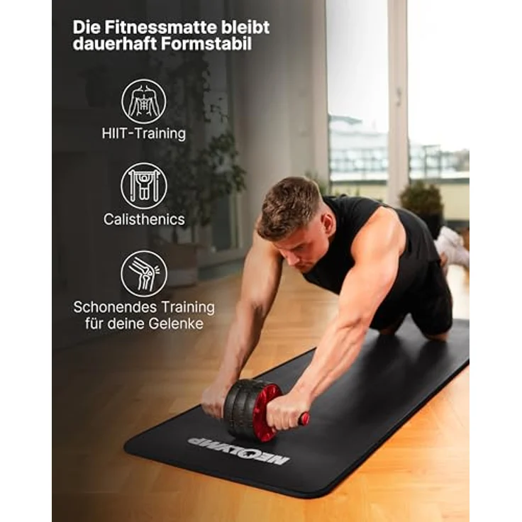 NEOLYMP extra dicke Fitnessmatte, rutschfest, inkl. Tragegurt & E-Book, 80 cm, schwarz, für Yoga, Pilates & Fitness – Bild 4