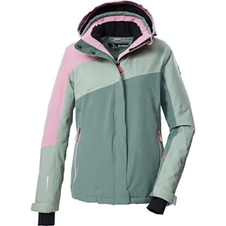 Killtec KSW 26 WMN SKI JCKT, Damen Skijacke mit Colourblock-Design, wind- und wasserdicht, mintgrün, Größe 44