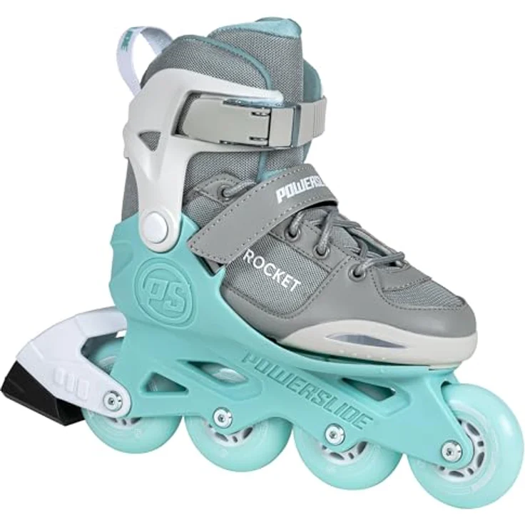 Powerslide Rocket Inline-skates Grau/Cyan EU 37-40, Kids-Skate mit verstellbarer Größe und reflektierenden Aufklebern – Bild 2