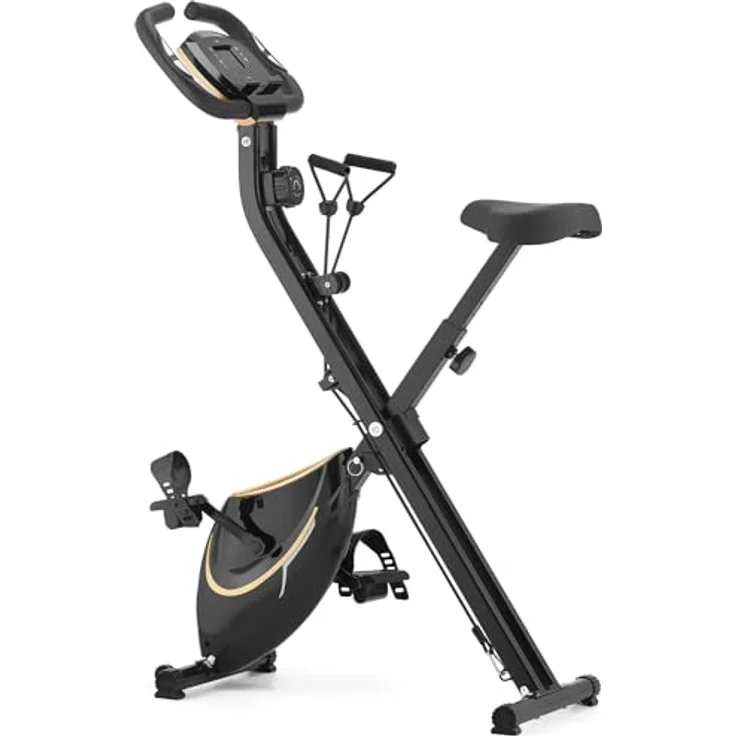 Gymtek Klappbar Magnetischer Heimtrainer Fahrrad für Zuhause bis 120kg, Hometrainer Fahrrad 8 Widerstandsstufen, 4kg Schwungmasse, Ergometer Heimtrainer mit LCD Display - für Home Gym Fitness, schwarz – Bild 2