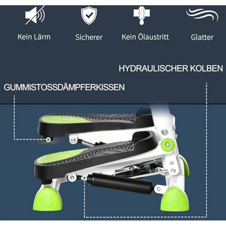 HOMCOM Stepper Fitness Swing Stepper mit LCD-Schirm und Handgriff Hometrainer für Zuhause bis 100 kg Stahl ABS Grün 55 x 44 x 108 cm – Bild 4