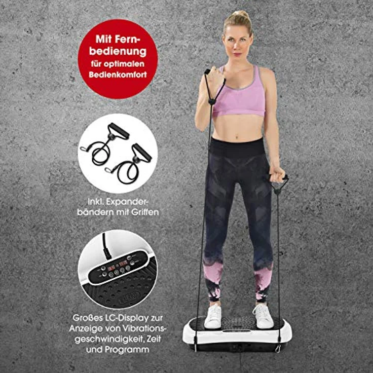 VITALmaxx Vibrationsplatte Basic | 99 Vibrationsstufen individuell einstellbar, 3 verschiedenen Vibrationszonen | rutschfeste Standfläche [10 Trainingsprogramme, Expanderbänder] - Preisvergleich – Bild 4