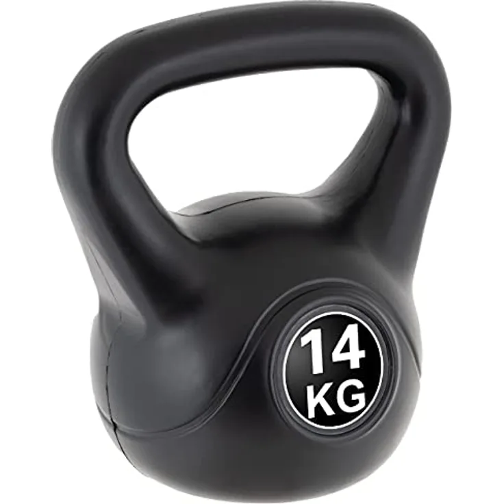 Kettlebell Kugelhantel Rundgewicht 14 kg schwarz Workout Krafttraining Cardiotraining Fitnessgerät für Zuhause inkl. Holzkiste