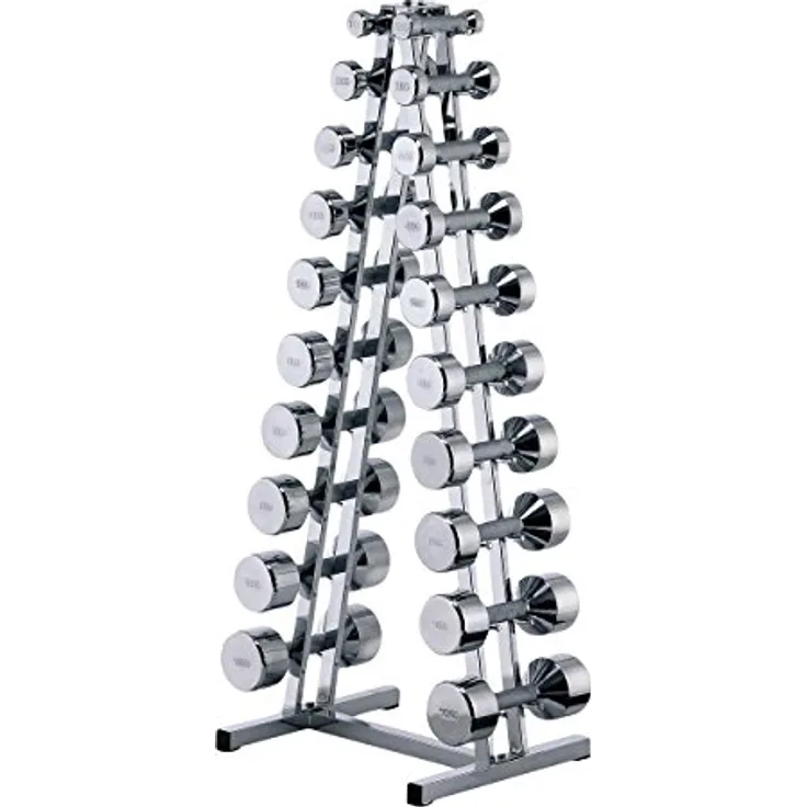 Sport-Tec Chrom Hantelständer Hantelablage Kurzhantelständer inklusive 10 Paar Hanteln, platzsparend und stabil, Schwarz