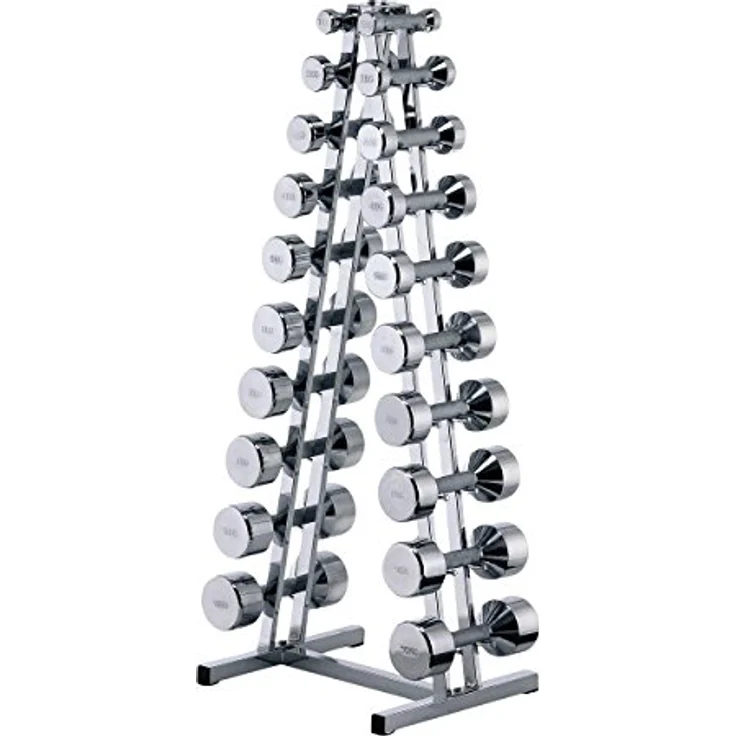Sport-Tec Chrom Hantelständer Hantelablage Kurzhantelständer inklusive 10 Paar Hanteln, platzsparend und stabil, Schwarz – Bild 1