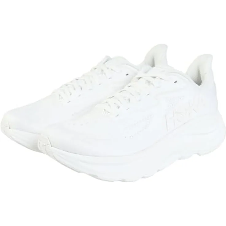 HOKA One One 1162030WWH, Laufschuhe mit atmungsaktivem Jacquard-Obermaterial, Schaumstoff-Zwischensohle und reflektierenden Elementen, vegan, ideal für Normalpronierer, weiß