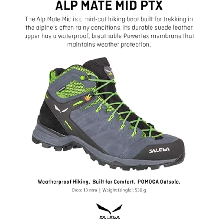Salewa Alp Mate WP, Herren Mid-Cut Wanderschuhe aus Wildleder, wasserdicht, Farbe Blau, Größe 41 – Bild 2