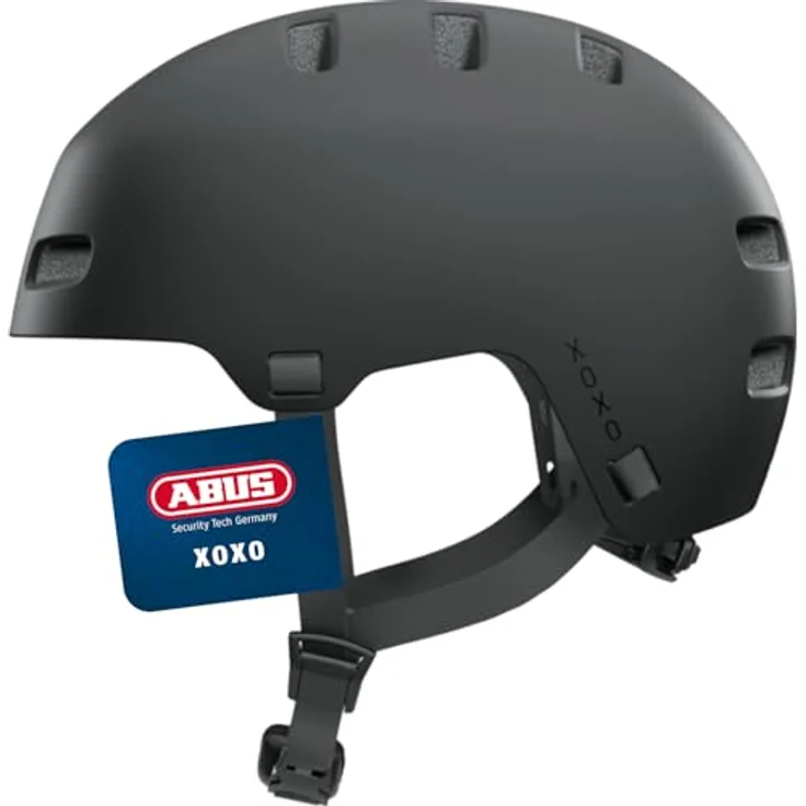 ABUS Fahrradhelm XOXO, Cityhelm im Skater-Look für Skateboard, Fahrrad und Scooter, optimiertes Kinnpolster, Größe M, Schwarz – Bild 1