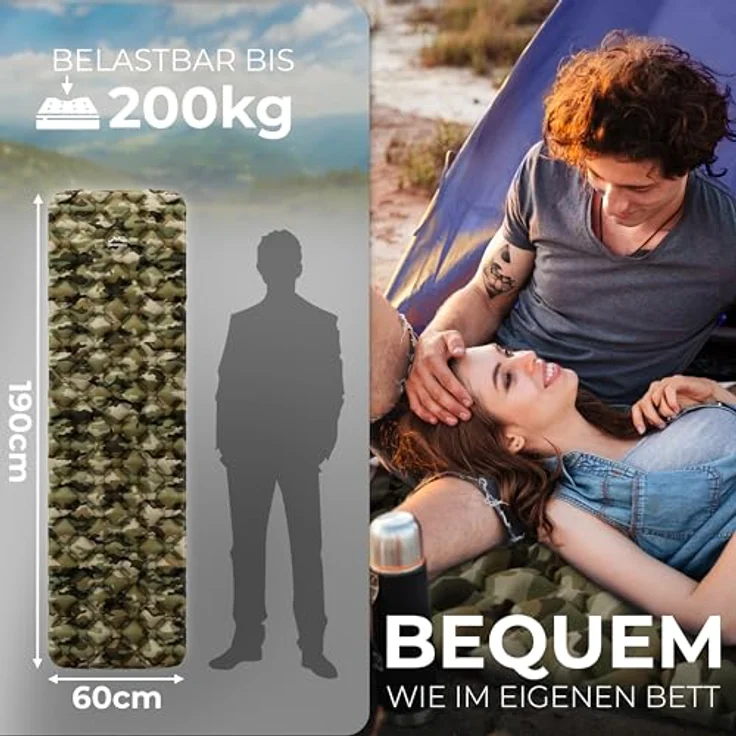 Alpenwert® Isomatte Outdoor, ultraleichte Luftmatratze mit kleinem Packmaß für Camping und Backpacking, Camo – Bild 5