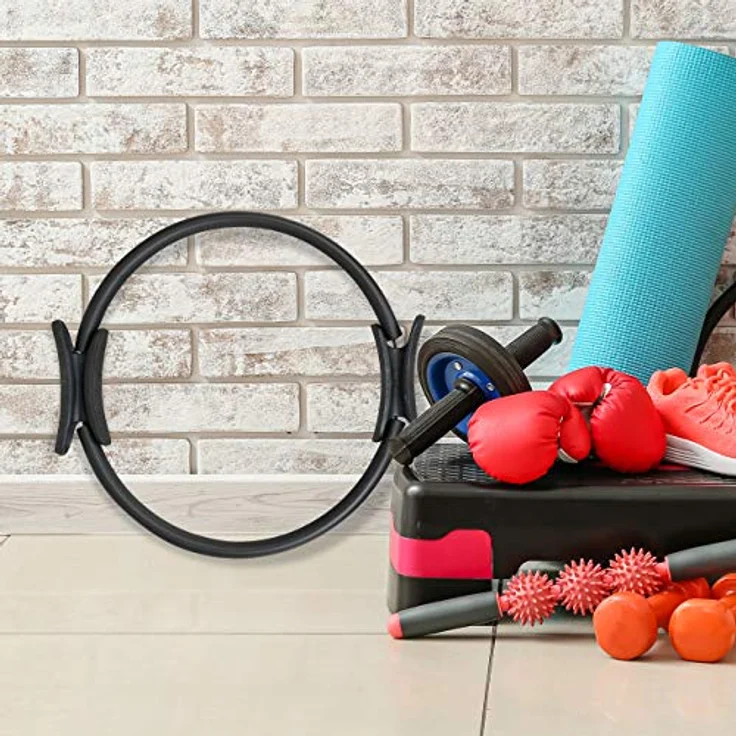 Bluefinity Pilates Ring mit Übungen, Doppelgriff, gepolstert, Widerstandsring Yoga, Fiberglas, Ring Ø 37 cm, schwarz – Bild 2
