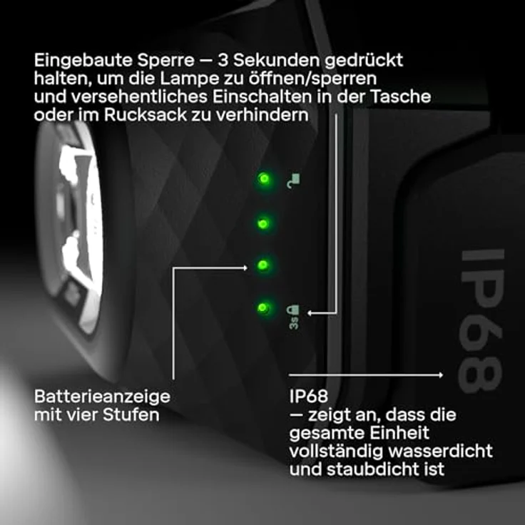 Silva Explore 5, LED Stirnlampe 700 Lumen, wiederaufladbar, IP68 wasserdicht, 4 Helligkeitsstufen, Rotlicht, Batterieanzeige, USB-C – Bild 5