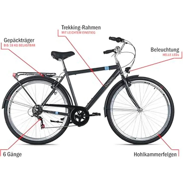 DACAPO Ravenna 6, Herren Trekkingrad 28'', Anthrazit, 6-Gang SHIMANO, RH 53 cm, stvzo-konforme Beleuchtung – Bild 4