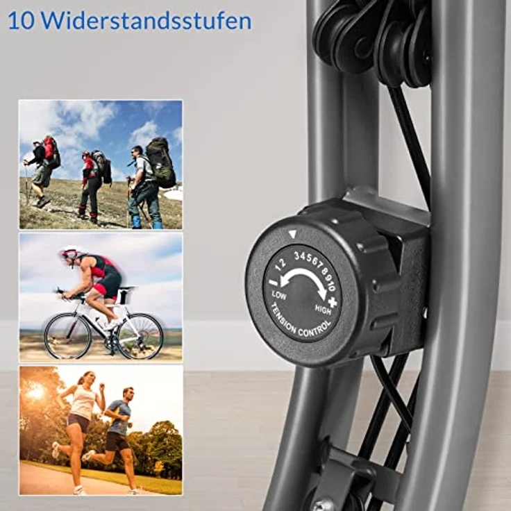 Sportana F-Bike Heimtrainer Eagle 3 Faltbar 10 Stufen 7 Sitzhöhen LCD Display Fitnessfahrrad 2 Zugbänder Fahrradtrainer Fitnessbike X-Bike – Bild 5