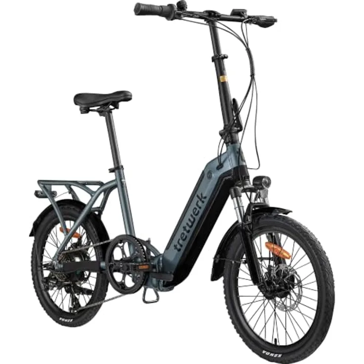Tretwerk Camper E-Bike, faltbares Elektrofahrrad mit 468 Wh Akku und Shimano 7-Gang-Schaltung, grau