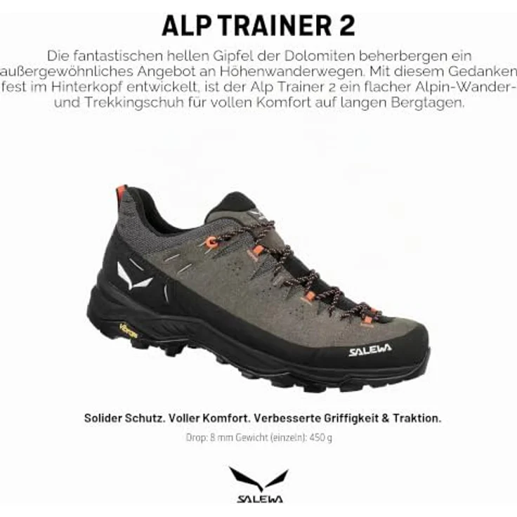 Salewa Alp Trainer 2, Herren Wanderschuhe aus Veloursleder mit Vibram-Außensohle, braun – Bild 2