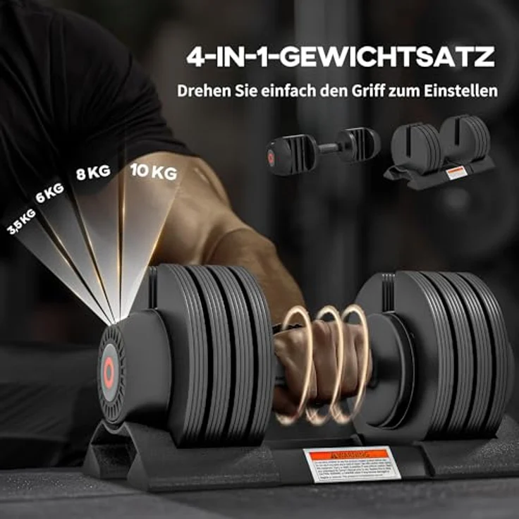 SPORTNOW Kurzhanteln, Verstellbar mit Ablagefach, 3,5/6/8/10 kg, Dumbbell mit rutschfesten Griffen, Stahl, Schwarz – Bild 3
