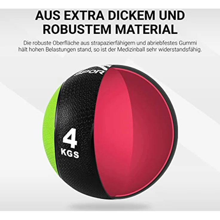 MSPORTS Medizinball 4 kg – Professionelle Studio-Qualität inkl. Übungsposter Gymnastikbälle – Bild 3
