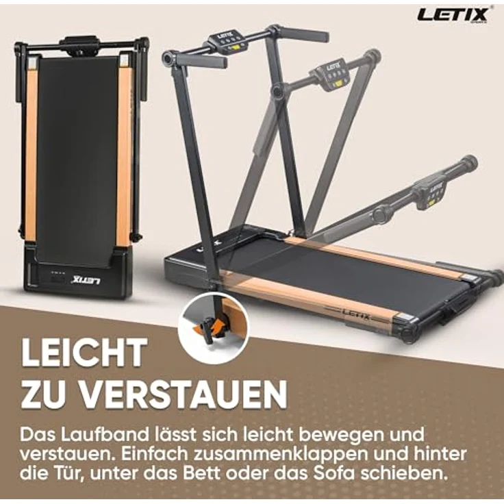 Elektrisches Laufband FoldPro 2in1 mit LCD-Display, Bluetooth & APP Funktion, für zu Hause und Büro, motorisiertes Fitnessgerät, Heimtrainer (Holzoptik) – Bild 4