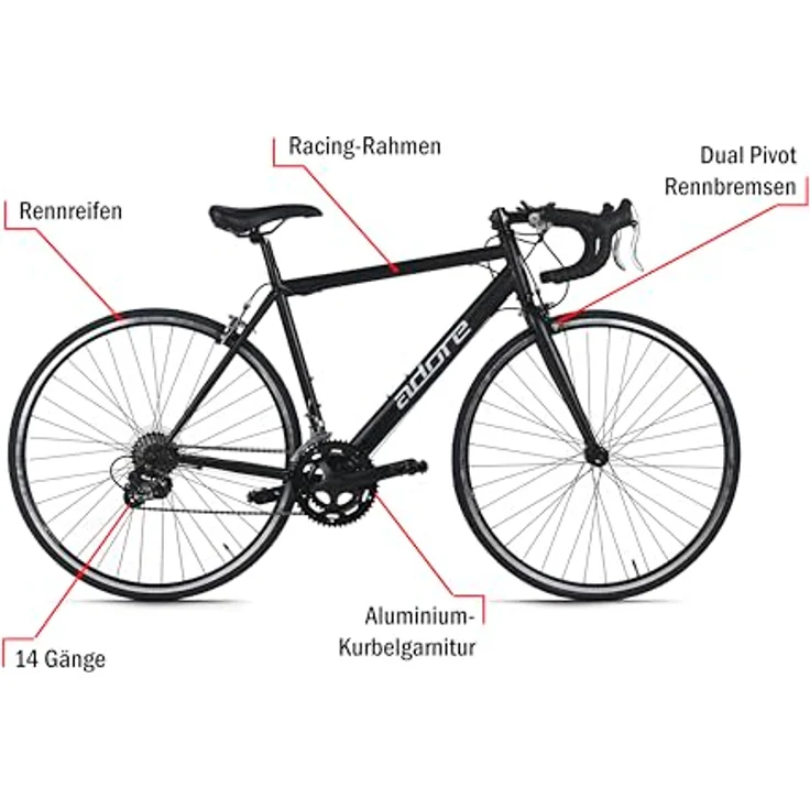 Adore Rennrad Racer 28'', schwarz, 14 Gänge, RH 51 cm, ideal für Einsteiger – Bild 4