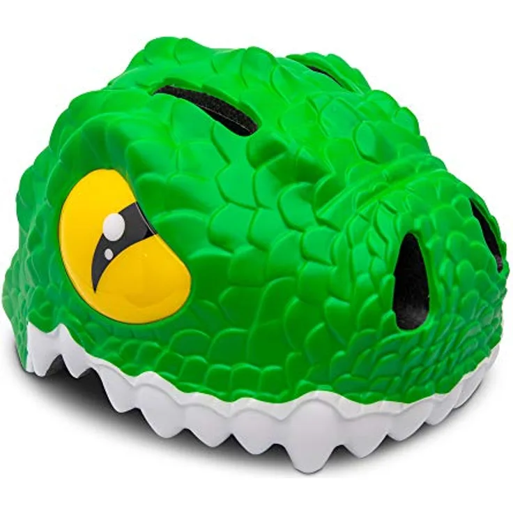 Crazy Safety Crocodile Fahrradhelm für Kinder, Grünes Krokodil, EN1078, mit LED-Licht und Belüftungssystem