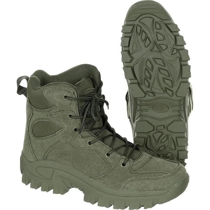 MFH Commando, knöchelhohe Trekking-Stiefel mit 6-Loch Schnürung, oliv, gepolstert und herausnehmbarer Innensohle