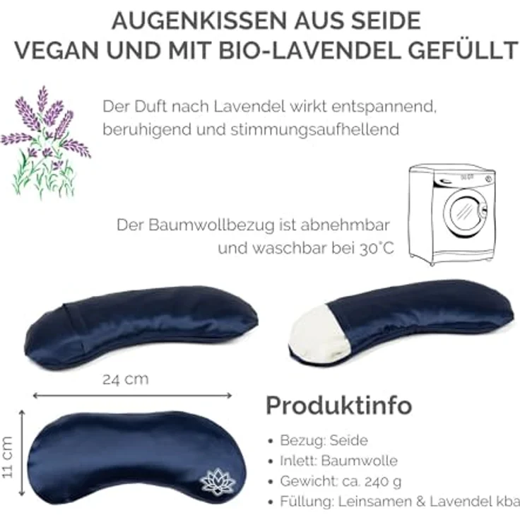 Bodhi Weiches Augenkissen mit Lavendel-Leinsamen-Füllung | Augenmaske für Yoga, Entspannung & Meditation | Bezug aus Mako-Satin oder Seide | Wellness für Zuhause (aus Seide/in dunkelblau) – Bild 4