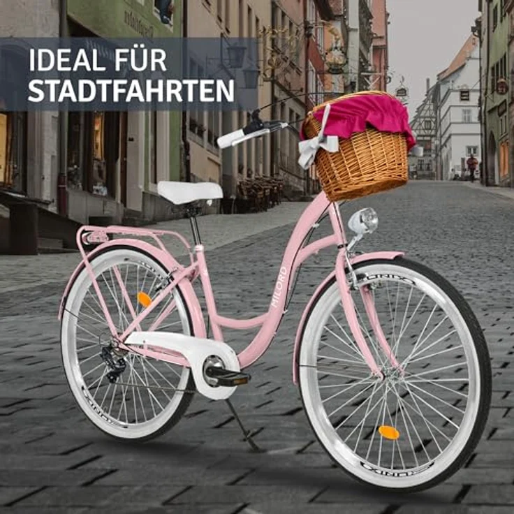 Milordbikes City-Fahrrad, Pink, 46 cm, Aluminiumfelgen, integrierter Träger für Packtaschen – Bild 6