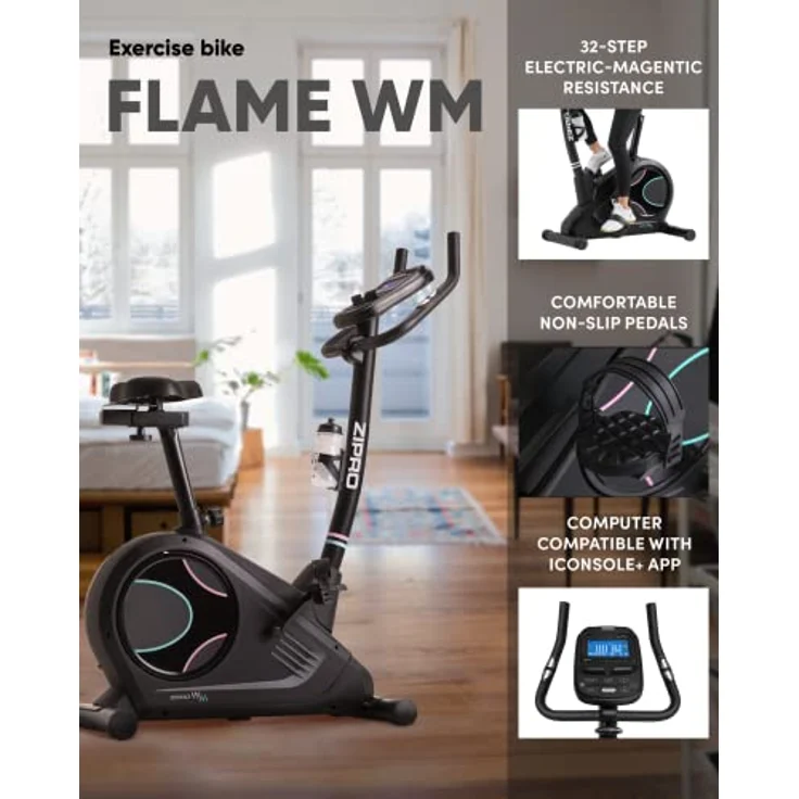 Zipro Erwachsene Magnetisches Fitnessbike Heimtrainer Flame VM mit iConsole, Schwarz, One Size, einheitsgröße, Sorgen Sie für ausreichend Flüssigkeit, Moderner Computer – Bild 3