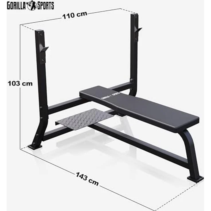 GORILLA SPORTS® Hantelbank mit Ablage, bis 250 kg, rutschfeste Gummifüße, Flachbank für Bankdrücken und Oberkörpertraining – Bild 2
