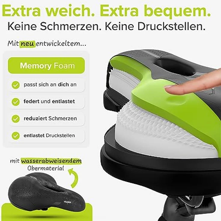 VELMIA Velmia Fahrradsattel [Stadt] – Bequemer, wasserdichter Fahrradsitz mit ergonomischem Design und 3-Zonen Konzept für Männer und Frauen, 22,8 cm breit – Bild 3
