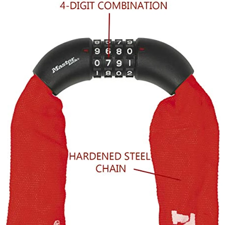 Master Lock Veloschloss mit 90 cm Nylonbeschichteter Stahlkette, 4-stelliger Zahlencode und 8 mm Durchmesser – Bild 4