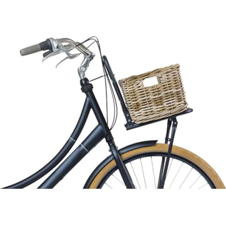 Basil DAX S Rattan Fahrradkorb, Rechteckiger Aufbewahrungskorb für Vorderradgepäckträger, Grau, Handgeflochten, 20 l Volumen, Ideal für Damen- und Herrenfahrräder – Bild 4