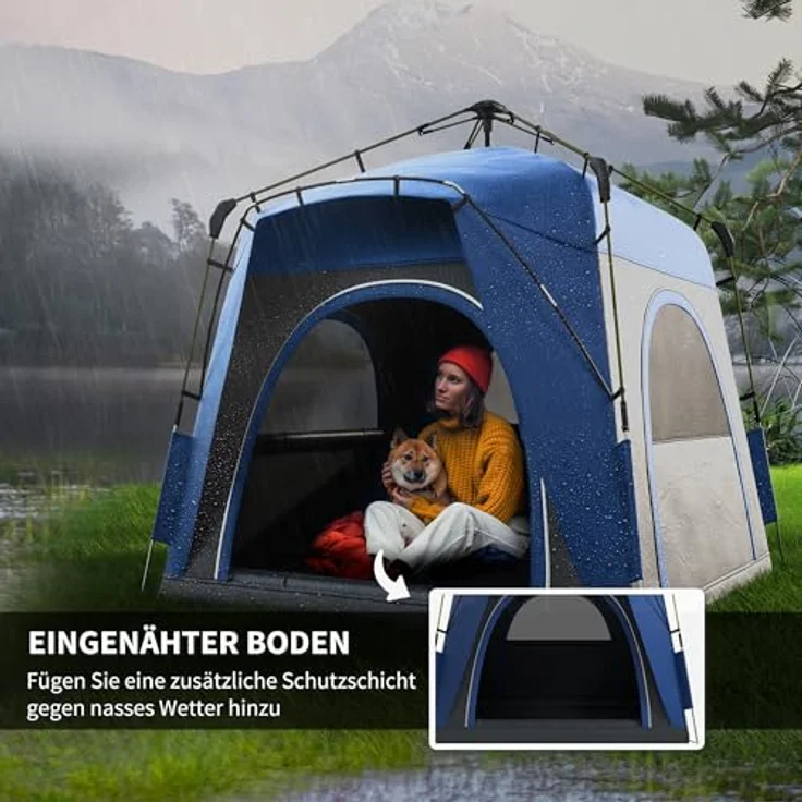 Outsunny Pop Up Kuppelzelt für 4 Personen, UV 50+, 4 Türen, 199 cm Höhe, 1000 mm Wassersäule, leichtes Familienzelt für Camping und Trekking – Bild 4