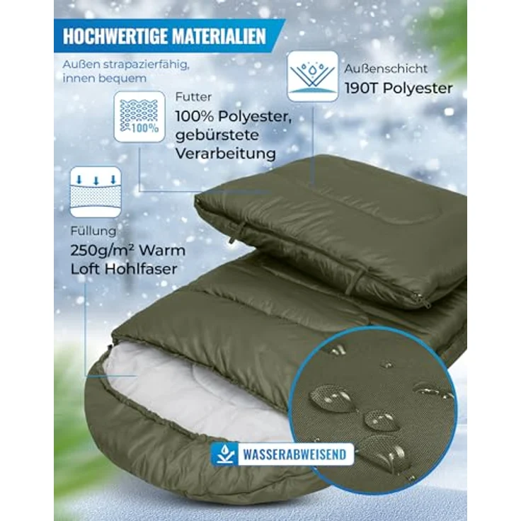 KingCamp Schlafsack Deckenschlafsack 3-4 Jahreszeiten für Erwachsene und Kinder, ultraleicht, warm, waschbar, Olive R Zip, 220×75 cm – Bild 4