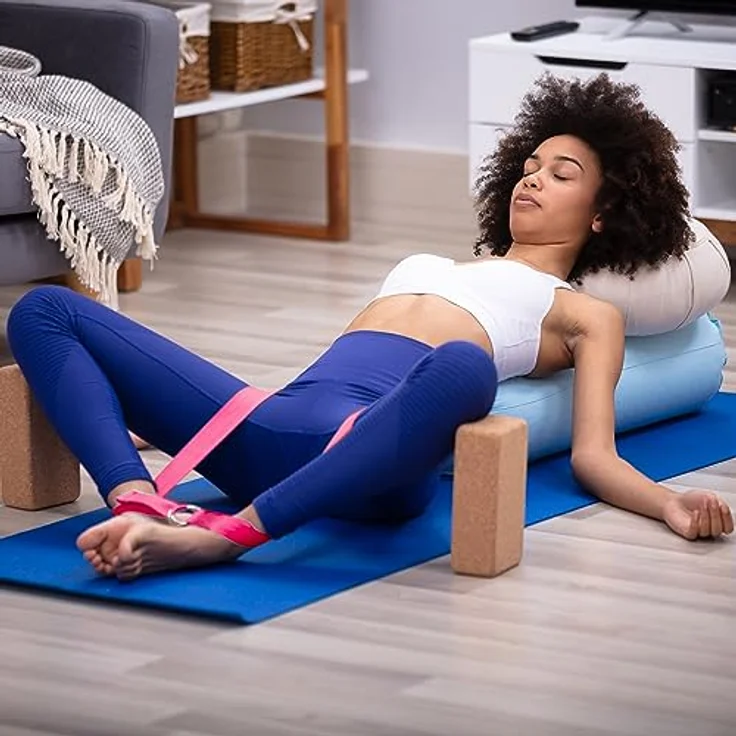 Relaxdays Yogagurt 2er Set, Dehnungshilfe, 250 x 3,8 cm, Yogaband für Anfänger und Fortgeschrittene, Baumwolle, pink – Bild 2