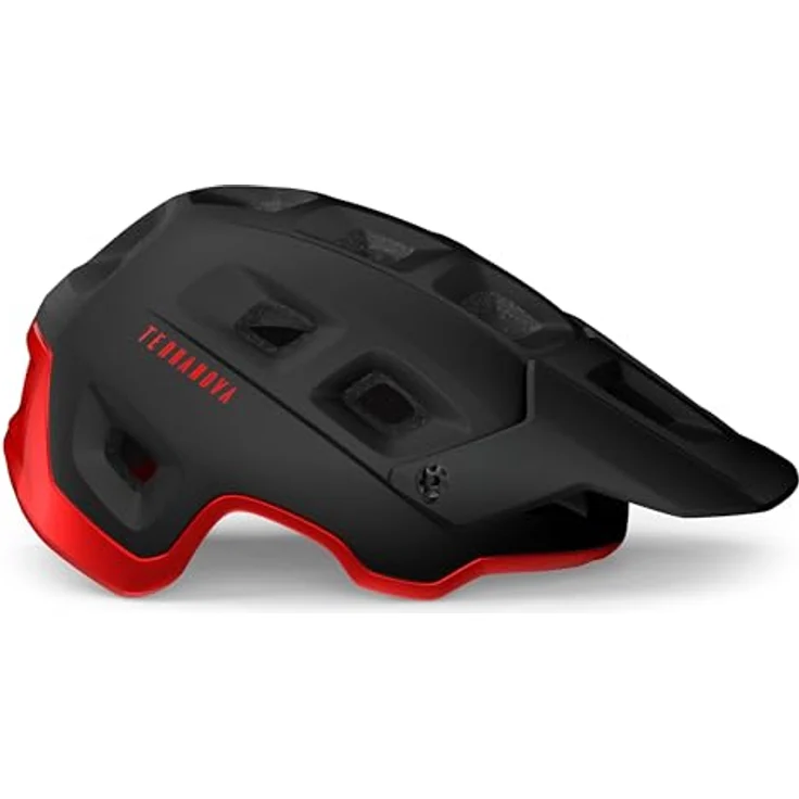 MET Terranova Black Red/Matt Glossy, Fahrradhelm für MTB mit verstellbarem Visier, Größe S (52-56 cm) – Bild 3