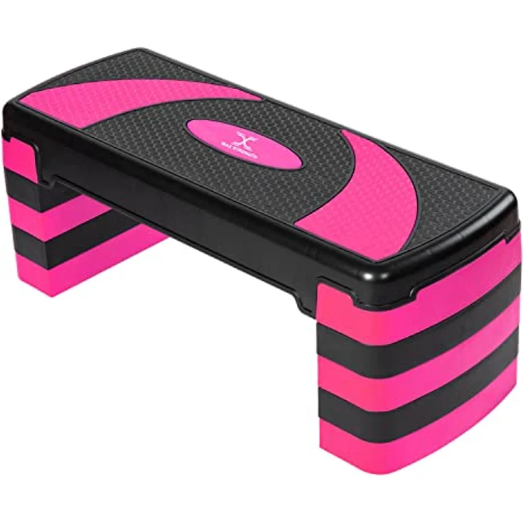 MAXSTRENGTH Fitness-Stepper für Training, 5-stufig, höhenverstellbar, 10 cm, 15 cm, 20 cm, 25 cm, 30 cm, rutschfeste Trittplattform für Aerobic-Übungen, Ausdauer, Cardio, Yoga, Routinen, Training, – Bild 1