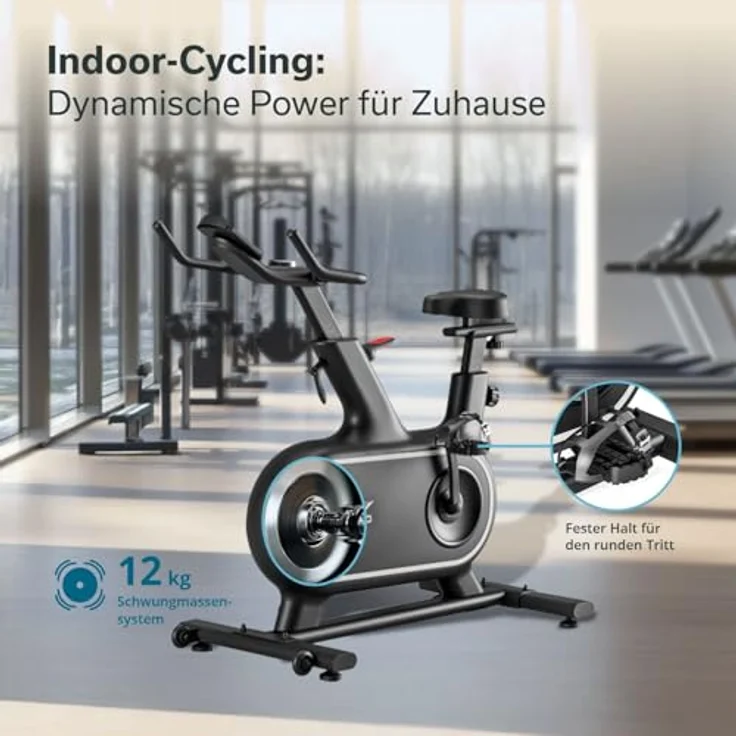 Skandika Heimtrainer Fahrrad Cykling P12-H | 32 Stufen, Premium EMS Bremssystem, App Steuerung mit Kinomap, Hometrainer Fahrrad für Zuhause | Indoor Bike, Fitnessfahrrad, Trimmrad, blau – Bild 5