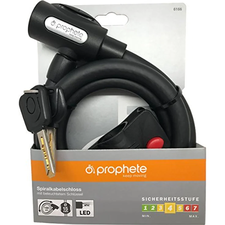 Prophete Spiralkabelschloss, 150 cm lang, Durchmesser 12 mm, mit Laser-Cut Key Technologie und Halter – Bild 10