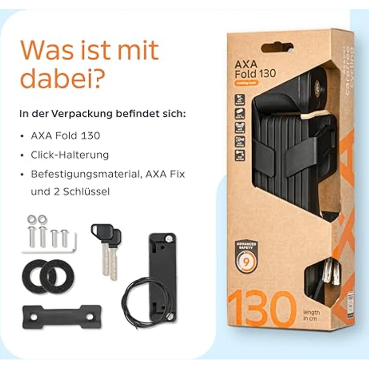 AXA Fold 130 Faltschloss, 130 cm Länge, Sicherheitsstufe 9, Halterung mit Tracking-Tag-Fach, inkl. 2 Schlüsseln – Bild 2