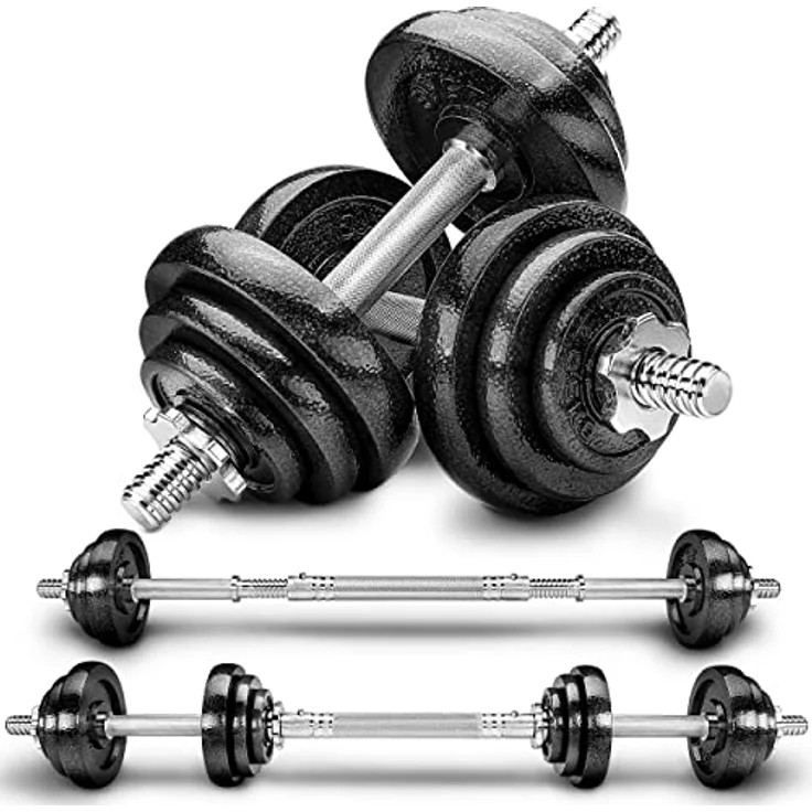 RE:SPORT 2 in 1 Hanteln Set 20 kg | Hantelset Gusseisen verstellbar | Kurzhantel & Langhantel | Sternverschlüsse & Verbindungsrohr – Bild 1