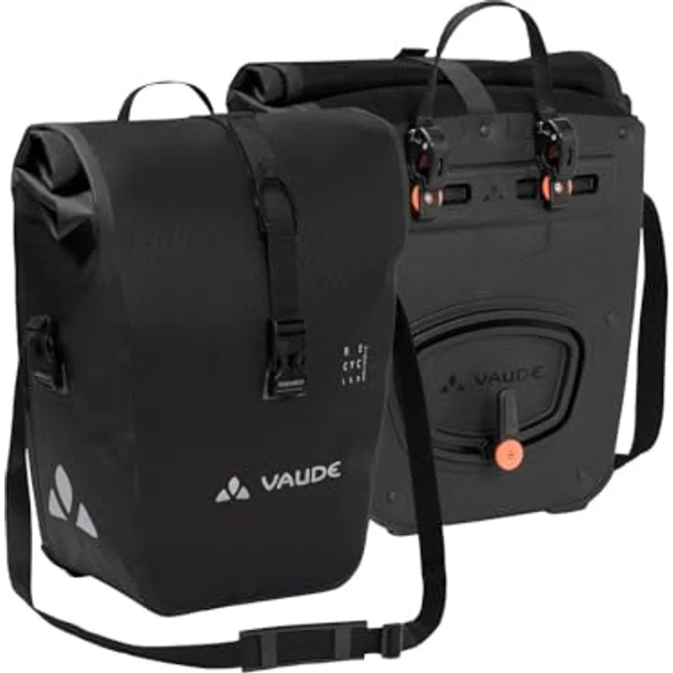 Vaude Velotasche, 28 l Gepäckträgertasche mit wasserdichtem Wickelverschluss, QMR 2.0 Befestigungssystem und Reflexlogo, schwarz – Bild 1